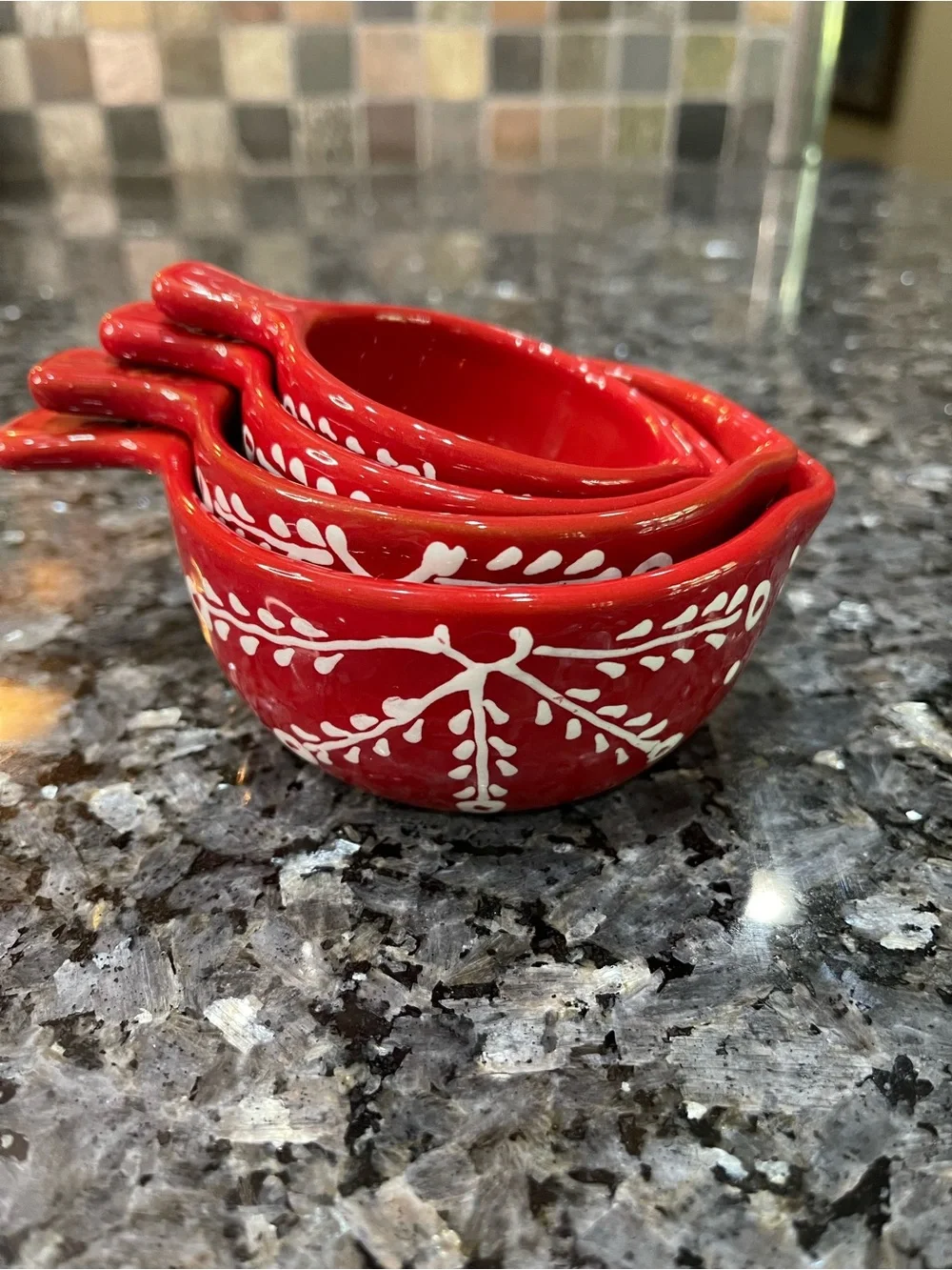 Crate&Barrel Red and White Terracotta Nesting Measuring Cups Portugal Set of 4